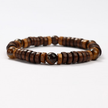 G151-51 Bracelets minéraux Œil de Tigre et Bois