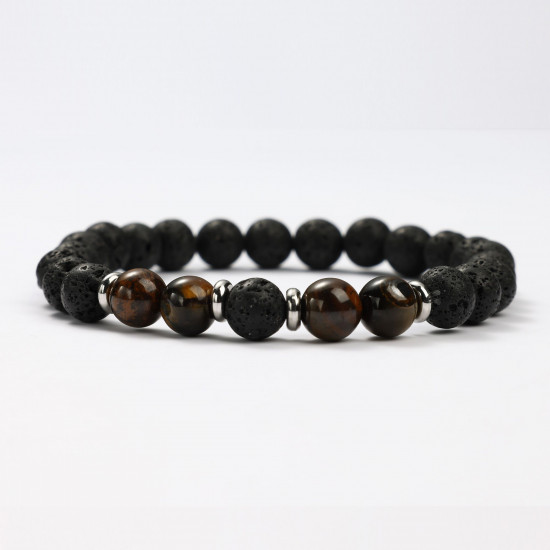 Mayorista joyas minerales, pulseras minerales de piedra de lava y ojo de tigre