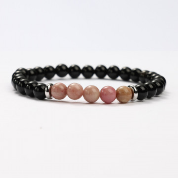 G151-62 Bracelets minéraux Obsidienne et Rhodochrosite