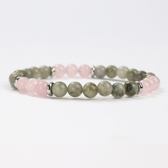 Grossiste bijoux minéraux, Bracelets minéraux Labradorite et Quartz rose
