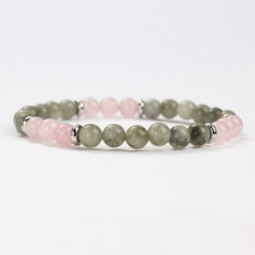 Labradorite and pink quartz mineral bracelets