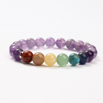 G151-76 Bracelets minéraux Améthyste et 7 chakras