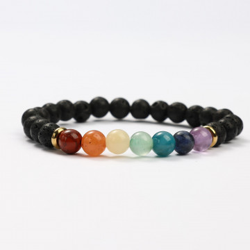 G151-77 Bracelets minéraux Pierre de lave et 7 chakras