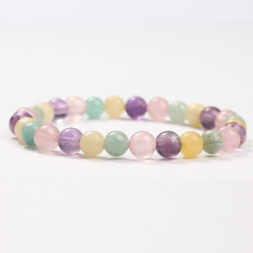G151-79 Bracelets minéraux Quartz rose, Améthyste, Amazonite et Calcite miel