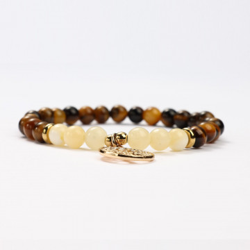 G151-83 Bracelets minéraux Œil de Tigre et Calcite Miel