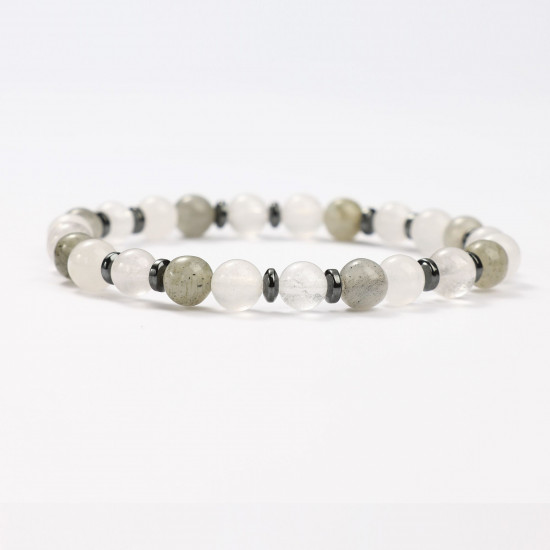 Lieferant für Mineralschmuck, Labradorit-Mineralienarmbänder, weiße Jade und weißer Kristall