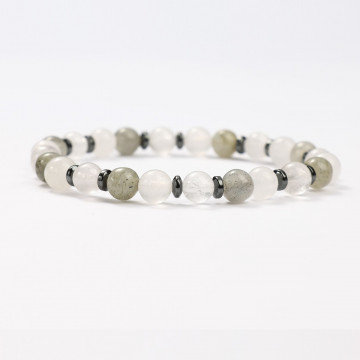 Bracelets minéraux Labradorite, Jade blanc et Cristal blanc