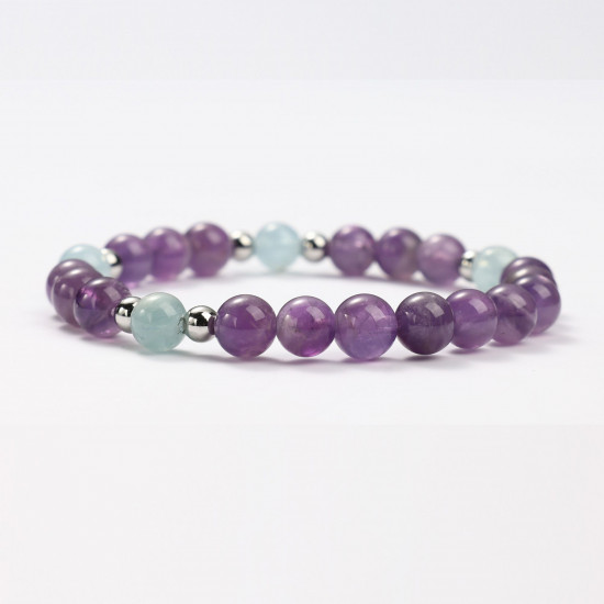 Lieferant für Mineralschmuck, Mineralarmbänder Aquamarin und Amethyst