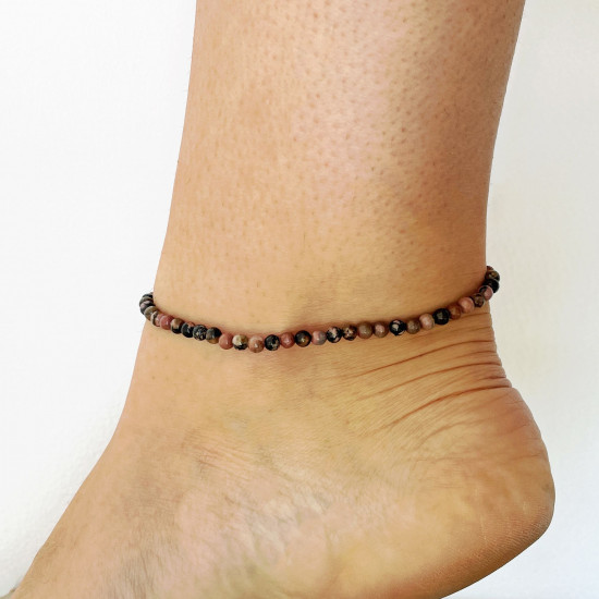 Fournisseur bijoux minéraux, Chaîne de cheville Rhodonite