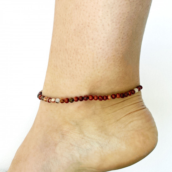 Fournisseur bijoux minéraux, Chaîne de cheville Jaspe rouge