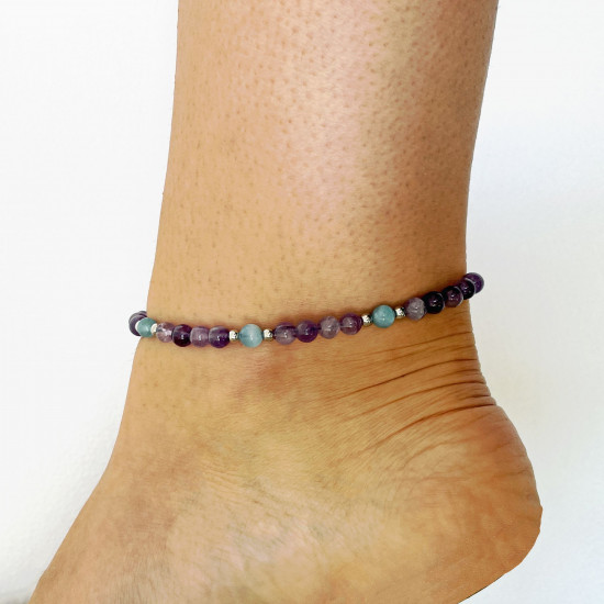 Supplier jewelry minerals, Amethyst and Aquamarine Anklet Chain