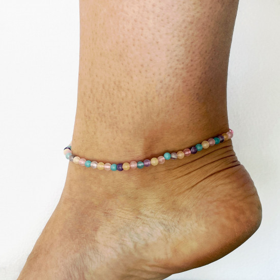 Proveedor de joyas minerales, cadena de tobilleras de cuarzo rosa, amatista, jade y calcita