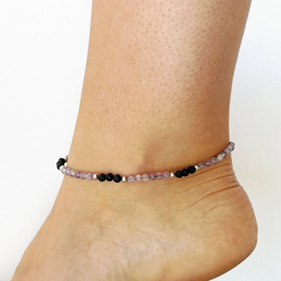 Supplier jewelry minerals, Amethyst and Lava Stone Anklet Chain