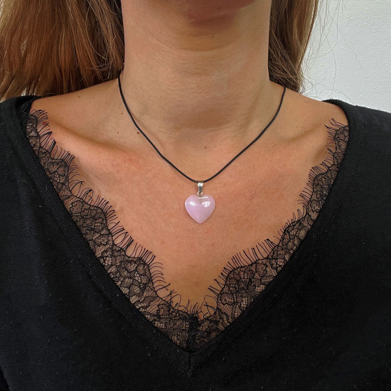 Fornitore di gioielli minerali, collana di quarzo rosa a cuore