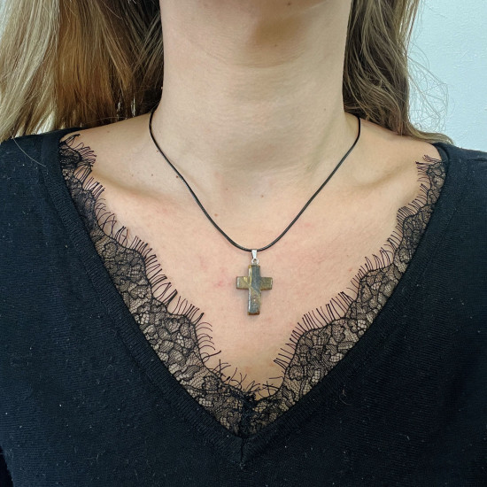 Fornitore di gioielli minerali, collana a croce dell'occhio di tigre