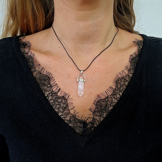 Fournisseur bijoux minéraux, collier obélisque quartz rose