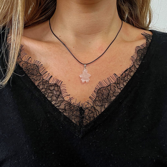 Fournisseur bijoux minéraux, collier petite fille quartz rose