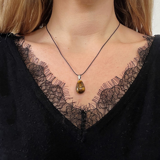 Fornitore di gioielli minerali, collana a goccia con occhio di tigre