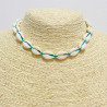 Collier coquillages cauris bleu