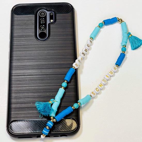 Accessori per smartphone all'ingrosso, gioielli per telefoni "Forever friends" pompon blu scuro