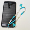Bijoux de téléphone "Love happy" pompon turquoise