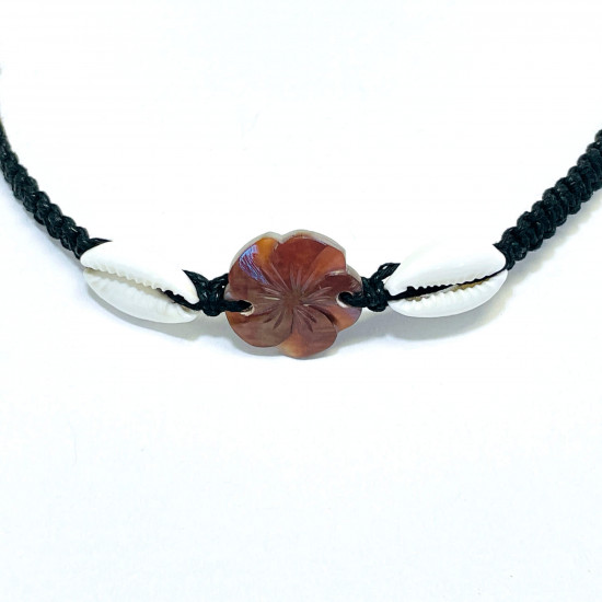 Großhändler für hochwertigen Modeschmuck, Muschelarmband schwarze Blume