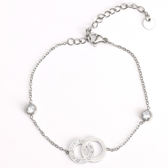 Mayorista de joyas de acero inoxidable para minoristas, Pulsera plateada con anillos entrelazados