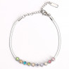 Bracelet acier inoxydable argenté strass rondes multi couleurs