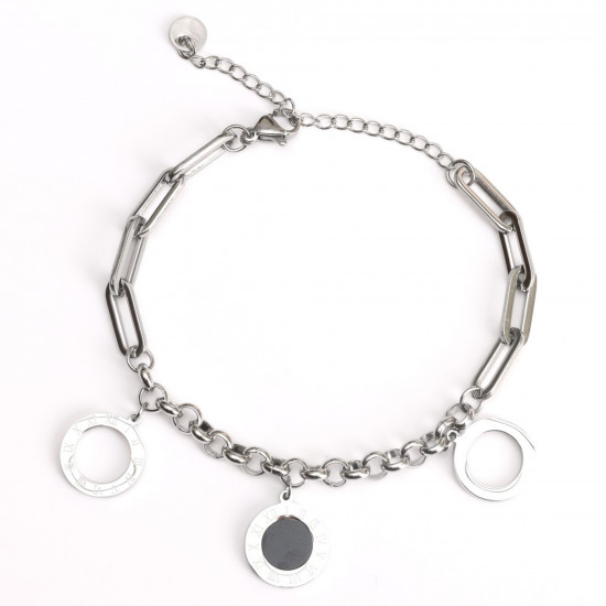 Mayorista de joyas de acero inoxidable para minoristas, Pulsera plateada con piezas en números romanos