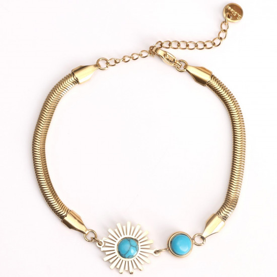 Großhändler Edelstahlschmuck für Wiederverkäufer, Sonnenvergoldetes und türkisfarbenes Armband