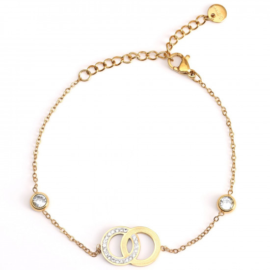 Mayorista joyas acero inoxidable para minoristas, Pulsera chapada en oro con anillos entrelazados y strass