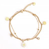 Bracelet acier inoxydable doré fleurs et strass