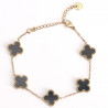 Gold-plated stainless steel bracelet with black clovers