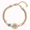 Gold-plated tree of life and turquoise stainless steel bracelet