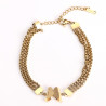 Gold-plated stainless steel bracelet with 3 chains and butterfly