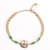 Gold-plated stainless steel bracelet with tree of life and green pearls