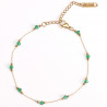 Gold-plated stainless steel bracelet with green beads