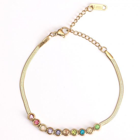 Grossista gioielli in acciaio inox per rivenditori, Bracciale d'oro colorato strass rotondi