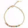 Gold-plated stainless steel bracelet with round colored rhinestones