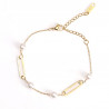 Pulsera de acero inoxidable chapado en oro con cuentas blancas