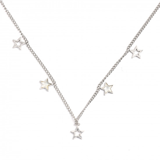 Großhändler trendiger Edelstahlschmuck, Halskette aus silbernem Edelstahl mit kleinen Sternen