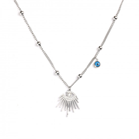 Wholesaler joyas de acero inoxidable, Collar de acero inoxidable plateado ojo rhinestone