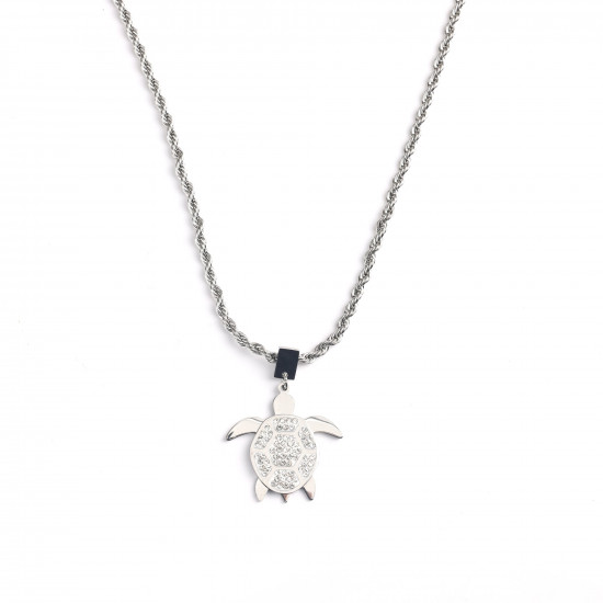 Mayorista joyas acero inoxidable tendencia, Collar acero inoxidable plateado tortuga con strass