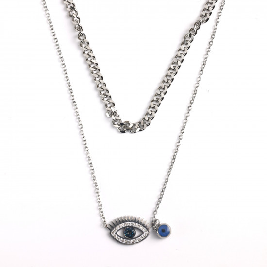 Stainless steel jewelry wholesaler, Silver plated stainless steel necklace with eye