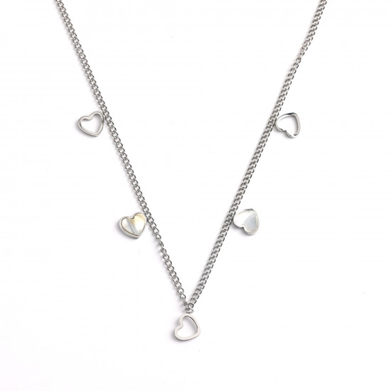Grossista di gioielli in acciaio inox, Collana in acciaio inox placcato argento piccoli cuori