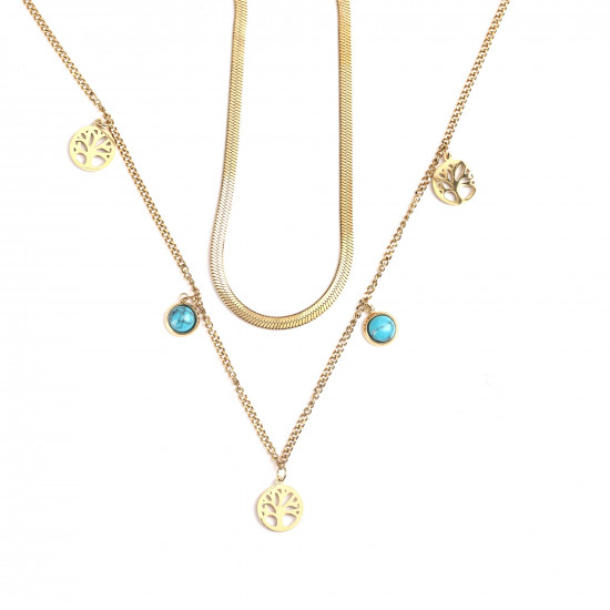 Wholesaler joyas de acero inoxidable, Collar de acero inoxidable chapado en oro con forro del árbol de la vida