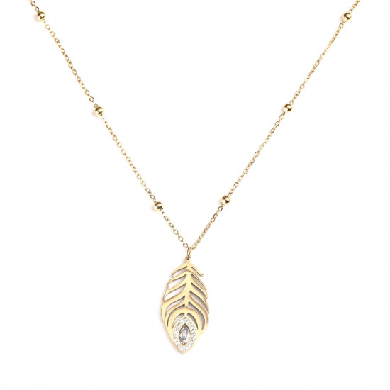 Wholesaler stainless steel jewelry, Stainless steel necklace peacock feather gold plated