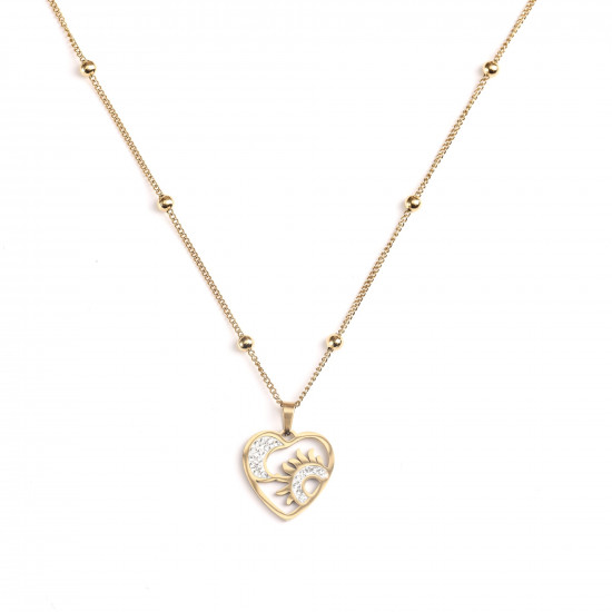 Wholesaler stainless steel jewelry, Necklace stainless steel gold heart moon and sun