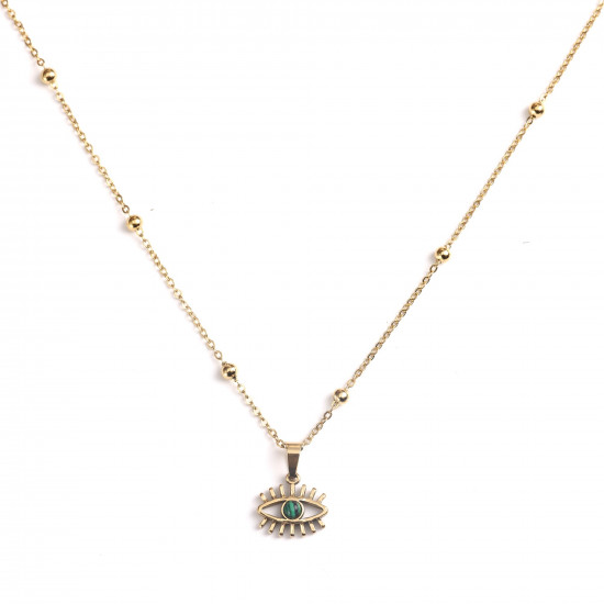 Wholesaler stainless steel jewelry, Necklace gold stainless steel green eye