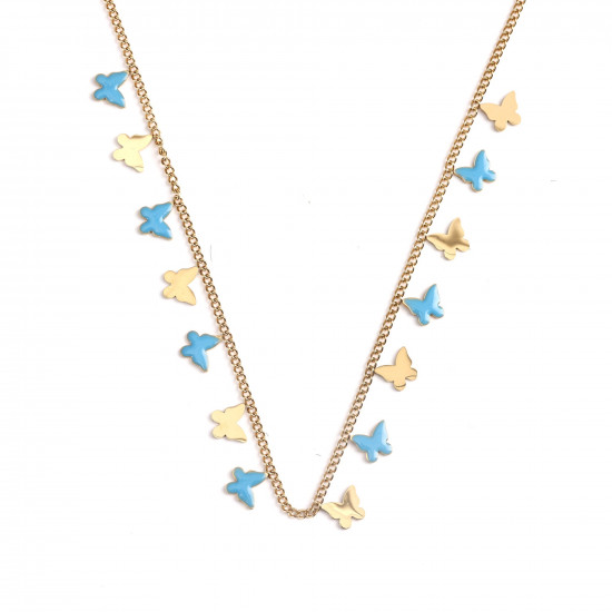 Wholesaler stainless steel jewelry, Necklace stainless steel gilded blue butterflies